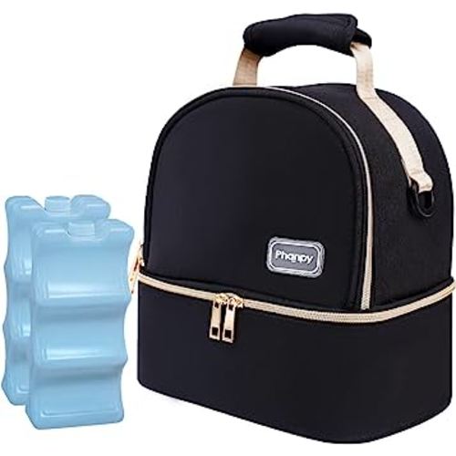 Breast Pump Bag with Cooler, Breastmilk Cooler Bag with Ice Pack, Double Deck Breastmilk Storage Bag Cooler, Baby Bottle Bag, Double Layer Preservation Package(Black)