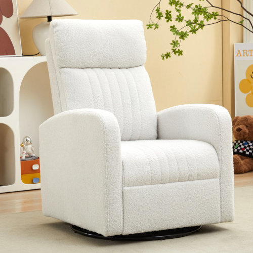 Ebern Designs Deaja 28" Upholstered Teddy Swivel Rocker Glider Nursery Chair with High Back & Reviews | Wayfair