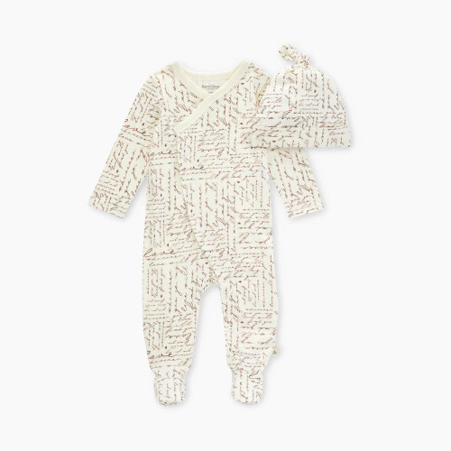 Burt's Bees Baby Footed Jumpsuit & Knot Top Hat Set Organic Cotton - White, 0-3 Months