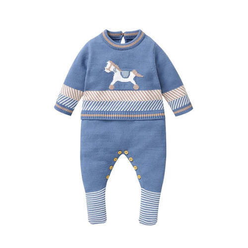 Knitted Baby Footed Romper – Horse Pattern One-Piece