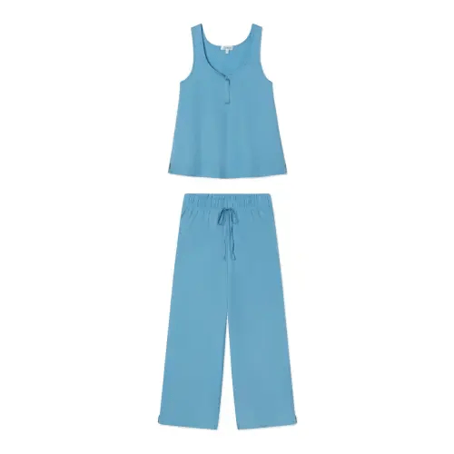 LAKE | Women | Pima Cotton Pajamas | Serene Blue Pointelle Maternity Wide Leg Tank Set