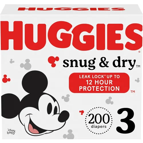 Huggies Size 3 Diapers, Snug & Dry Baby Diapers, Size 3 (16-28 lbs), 200 Count (4 Packs of 50), Packaging May Vary