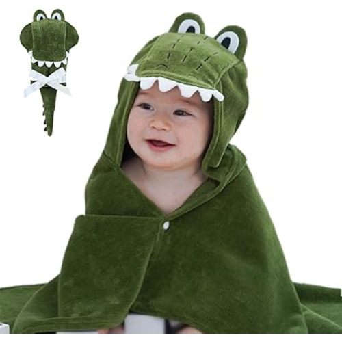 DEIGO Animal Hooded Towel for Newborn to Toddler - Baby Must Haves - Ideal Registry for Baby Boy and Girl Gifts - Alligator,DK GN, 23.6 Inch×32.3 Inch