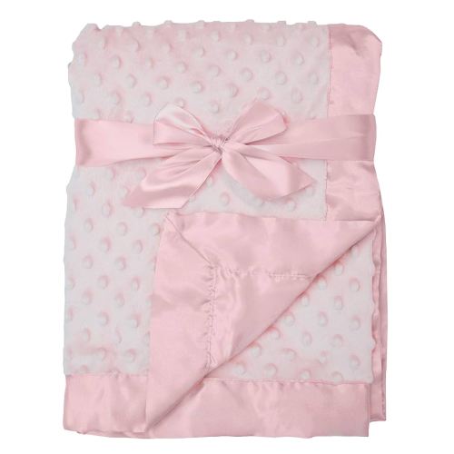 American Baby Company Heavenly Soft Chenille Receiving Blanket, 2-Layer Design with Minky Dot & Silky Satin, Pink, 30" x 40" for Boys and Girls