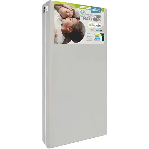 Milliard Memory Foam Crib Mattress, Newest Edition, Flip Technology, Firm Side for Baby and Soft Side for Toddler - 100% Cotton Cover, Made in The USA, 5.5x52x27.5 in.