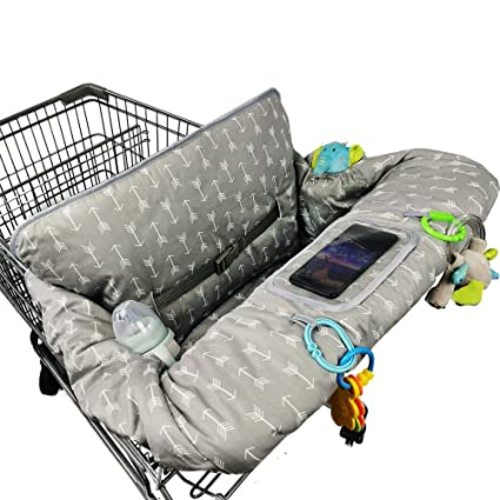 ICOPUCA Shopping Cart Cover for Baby boy Girl, Anti Slip Design, Cotton High Chair Cover, Machine Washable for Infant, Toddler, Grocery Cover (Grey)