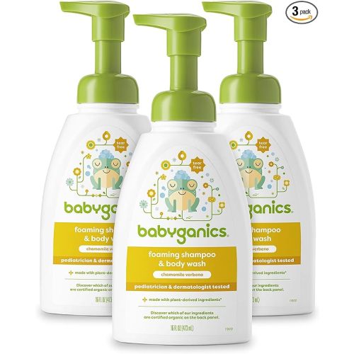 Babyganics Shampoo & Body Wash Pump Bottle, Chamomile Verbena, 16 OZ - 16 Fl Oz (Pack of 3)