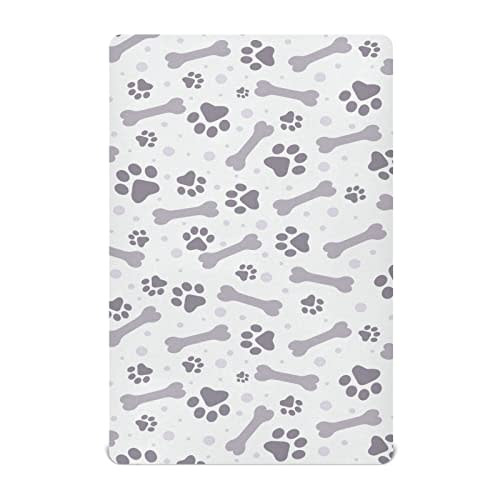 xigua Paw Prints & Bone Crib Sheets for Boys and Girls - 52" x 28" Portable Mini Crib Sheet, Super Soft and Breathable Pack n Play Sheets for Standard Crib Mattress