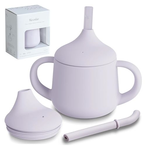 Moonkie Silicone Baby Sippy Cups | 3 Stages Training Cup Straw Cup for Infants Toddlers and Kid | 4 oz 1Pack