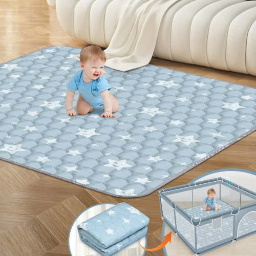 Foldable Baby Play Mat 50in*50in, HDJ Baby Mat for Floor Playpen, Portable Crawling Mat for Babies Toddlers Infants, Blue