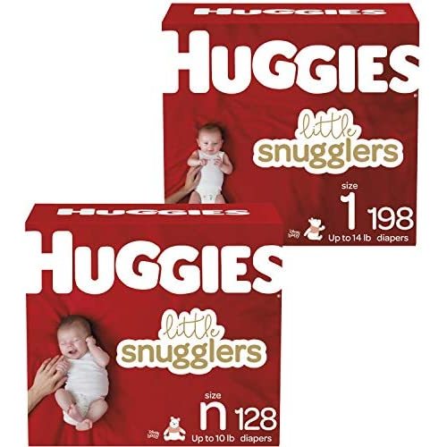 Newborn Baby Diapers (128ct) & Size 1 (198ct), Huggies Little Snugglers