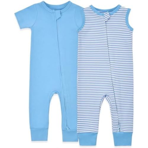 Aablexema 2PCS Baby Cotton Romper Zipper Short Sleeve & Sleeveless Footless Pajamas One Piece Jumpsuits Outfit Clothes