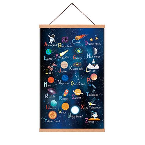 KAIRNE Framed ABC Alphabet Space Poster(28X45CM) Wall Art for Kids Room Nursery Classroom Decor
