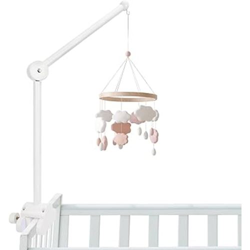 26.7Inches Wooden Baby Crib Mobile Arm Adjustable Nursery Decor Hanger Baby Bed Bell Holder for DIY Clamp Mobile Standing Toy Decoration Hanging(Hanging Rotating Bell is not Included)