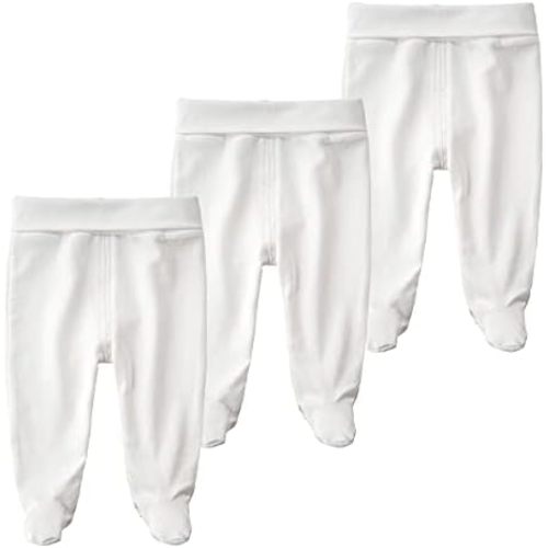ACESTAR Newborn Infant Baby Boys Girls 3-Pack Cotton High Waist Footed Pants with Feet 0-12 Months