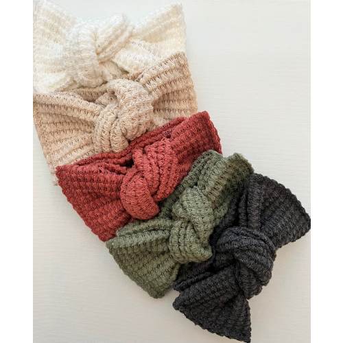Chunky Knit Head wraps, Baby Turban, Bow, Hand-tied, chunky Bows, Handmade, Stretch,  Accessory, Adjustable Headbands, Solid Neutral