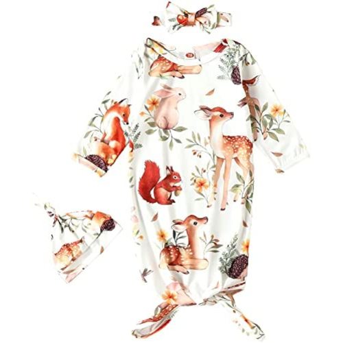 AMAWMW Newborn Baby Boys Girls Cartoon Sleeper Gown Long Sleeve Mountain Nightgown Hat Outfits