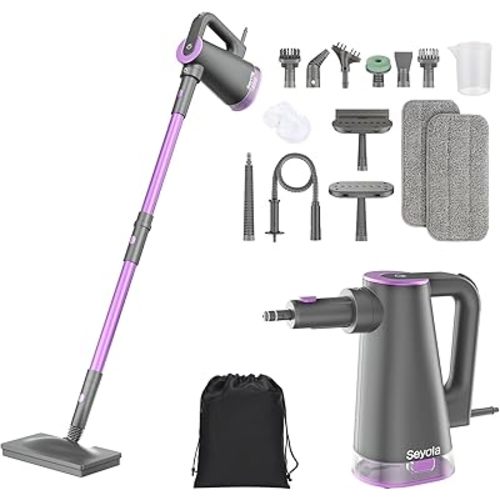 Steam Mop Cleaner for Hardwood Floor Cleaning, Hands-free Steamer Cleaner Handheld with 9-in-1 Multi-purpose Attachments for Bathroom, Windows, Sofas, Clothes, Tiles Grout (Purple-Grey)