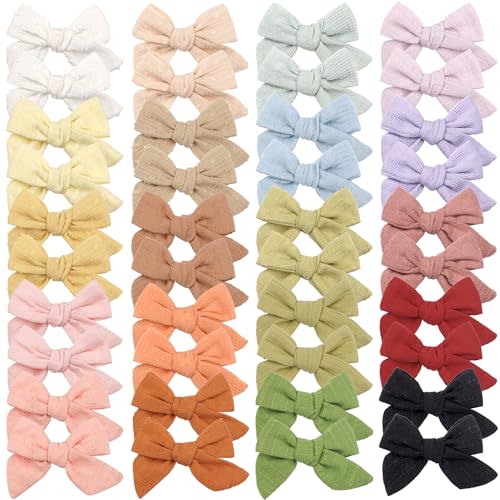 CÉLLOT 40 Pieces Girls Hair Bows Linen Fabric Bows Alligator Clips Hair Accessories for Little Girls Toddlers Kids and Teens