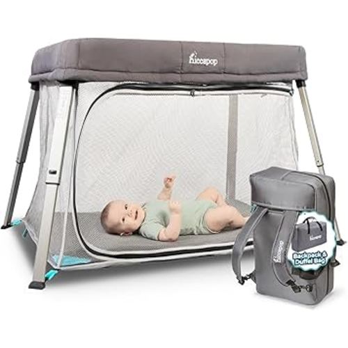 Hiccapop TravelPod Portable Crib for Baby, Lightweight, Foldable Travel Crib for Baby and Toddlers with Zippered Door, Waterproof Base & Carry Bag