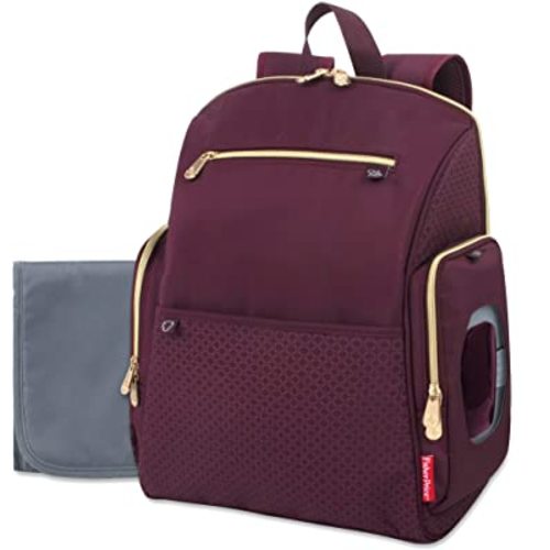 Fisher-Price Fastfinder Gemma Diaper Bag Backpack with Portable Changing Pad, Wipes Dispenser (Burgundy)