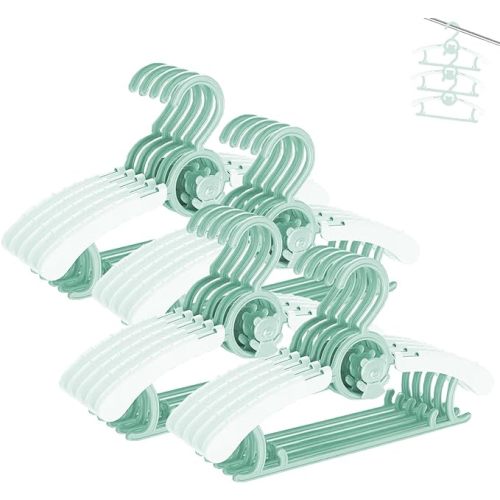 Baby Clothes Hangers 20 Pack, Plastic Kids Hangers Space Saving for Closet | Green Hanger for Toddler Boy and Girl, Lightweight Anti-Slip Cascading Padded Extendable Adjustable Pant Bear Children Hangar