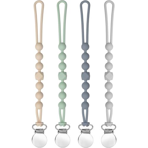Pacifier Clips for Boys - MORIBOX Silicone Paci Clip Teething Relief with One Piece Baby Binky Holder for Shower Birthday Gift 4 Pack