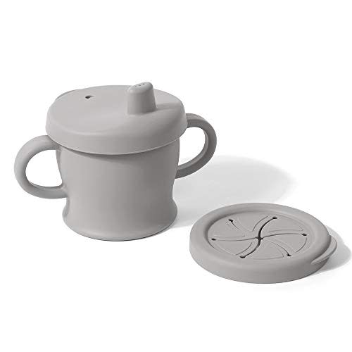 haakaa Silicone Sip-N-Snack Cup, Drop-proof Toddlers Sippy Cup & Snack Container 2-in-1, BPA Free Food Grade Silicone Cup for Baby 6 Months+, 9 Ounce (Grey)