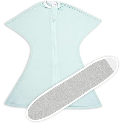 SleepingBaby Zipadee-Zip Transition Swaddle (Classic Mint, Medium for 6-12 Months) and Snuggle Strap (Grey, One Size) - Wearable Baby Blanket and Accessory for Easy Diaper Changes - Polyester, Spandex