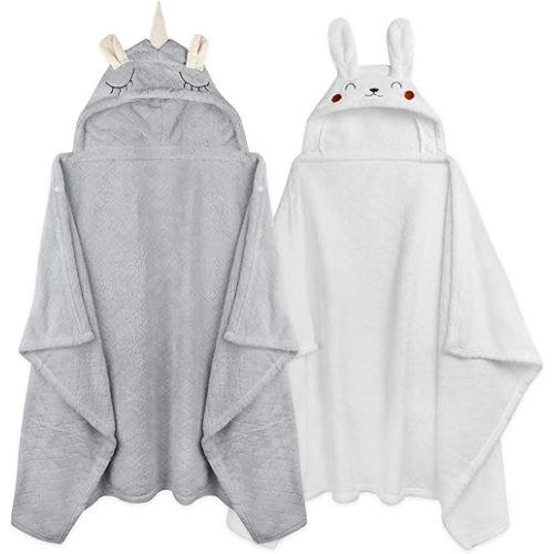Toddler Hooded Bath Towels for Kids Towels Hooded Toddler Bath Towels Age 0-5, Absorbent Soft Baby Bath Towels with Hood Toddler Towels, 2-Pack Large 50'' x 32'' Thick Hooded Baby Towels Boy Girl