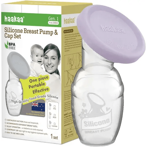 haakaa Manual Breast Pump Breastfeeding Pump with Food Grade Silicone Cap (Lavender) 4oz/100ml