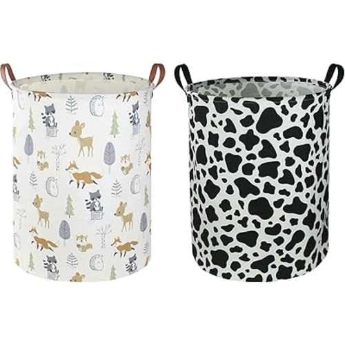 2 Pack Laundry Basket,Canvas Baby Clothes Hamper,Kids Toys Storage Basket Gift Basket with Handles,Baby Nursery,Room Decor,Bedroom,Bathroom,Playroom
