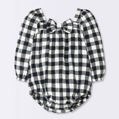 Baby Girls' Gingham Ruffle Bubble Romper - Cloud Island™ Black 0-3M