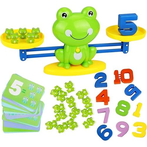 Aitbay Cool Math Game, Preschoolers Frog Balance Counting Toys for Boys & Girls Educational Number Toy Fun Children's Gift STEM Learning Age 3+ (63 PCS)