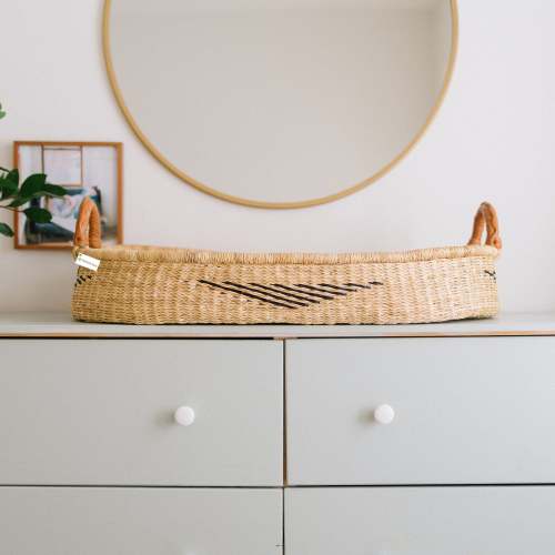 Handwoven Changing Basket: Midnight Diamond - Tan