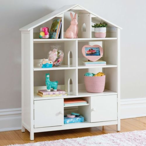 Martha Stewart Kids Jr. Dollhouse Bookcase - Creamy White: Children's Wooden Nursery Bedroom Bookshelf, Doll And Toy Storage Organizer