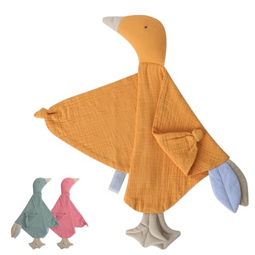Premium Soft Muslin Cotton Newborn Baby Loveys Security Blanket Soft & Breathable with Tags, Goose Lovies for Baby New Born Boy Girl Unisex Baby Unique Neutral Presents for Babies Newborn Toddler