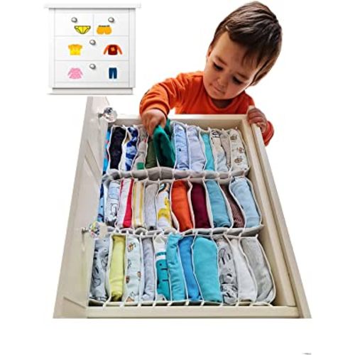 Drawer Organizer Baby Clothes, Drawer Dividers Organizers Clothes Storage Box for Baby Onesie, Underwear, Socks, Shirts, Accordion Drawer Organizer, Breathable Fabric (Set of 3)