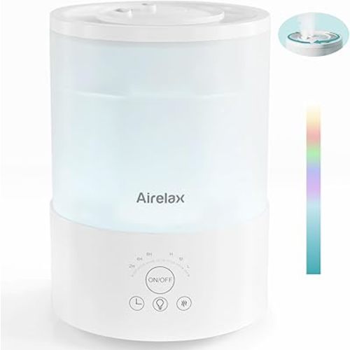 Airelax Humidifier 2.5L Air Humidifier for Bedroom Baby Room Cool Mist Small Humidifier with 360° Dual Nozzles, Top Fill, Quiet Sleep Mode, Auto Shut Off, Humidifier & Oil Diffuser & Night Light