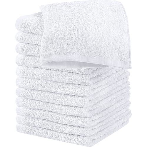 Utopia Towels 12 Pack Cotton Washcloths Set - 100% Ring Spun Cotton, Premium Quality Flannel Face Cloths, Highly Absorbent and Soft Feel Fingertip Towels (White)