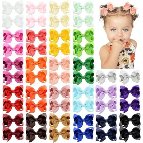 50PCS 3Inch Hair Bows for Girls Grosgrain Ribbon Toddler Hair Accessories with Alligator Clips for Toddlers Baby Girls Kids Teens in Pairs