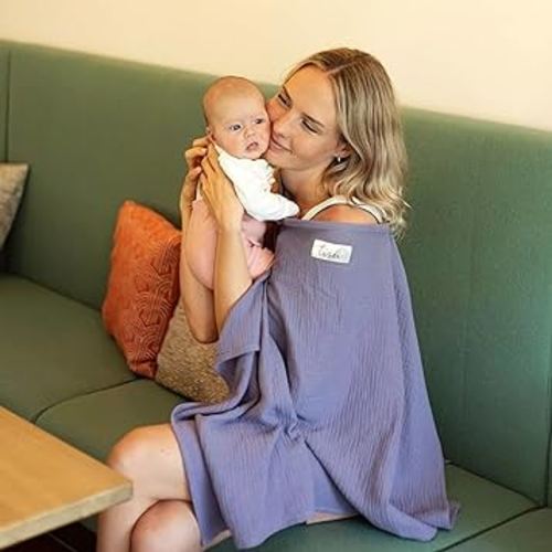 Nursing Cover for Baby Breastfeeding & Pumping | Multi Use Car Seat Stroller Cover | Breathable Soft Muslin Cotton | Breast Feeding Apron & Shawl by TISU (Lilac (neutral))