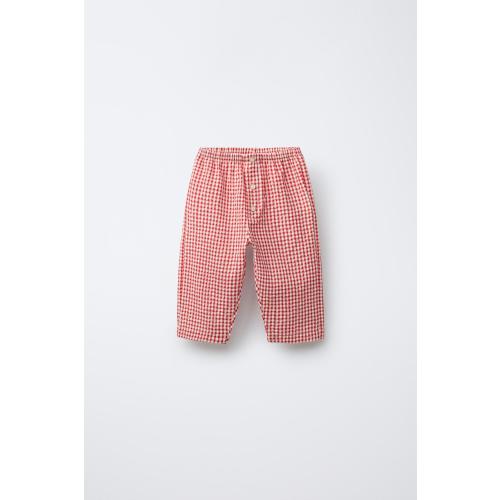GINGHAM PANTS - Ecru / Red | ZARA United States