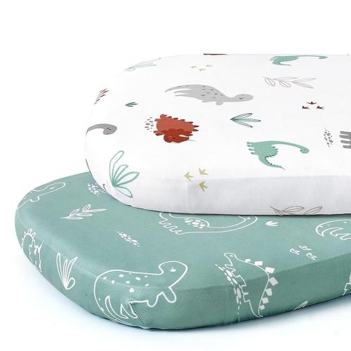 Stretch Fitted Bassinet Sheet Set BROLEX 2 Pack Cradle Sheets for Bassinet Pad/Mattress,Unisex Boys Girls,Ultra Soft,Cute Dinosaurs
