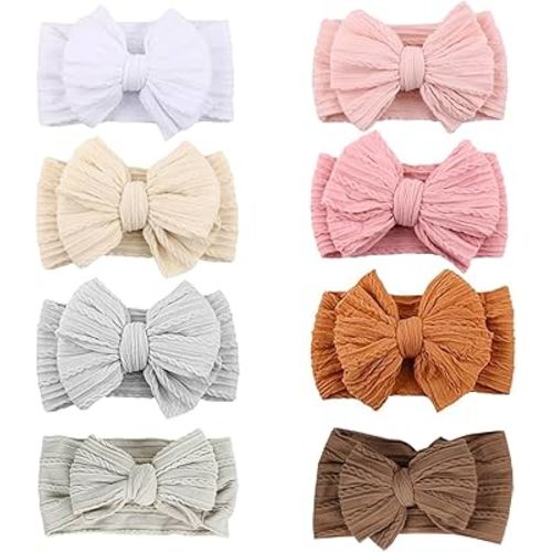 Baby Bows Headbands Nylon Hairbands Baby Girl Bows Hair Accessories for Infant Toddler Essentials (8Color-green, mid)