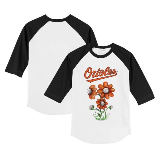 Infant Baltimore Orioles Tiny Turnip White/Black Blooming Baseballs Raglan 3/4 Sleeve T-Shirt