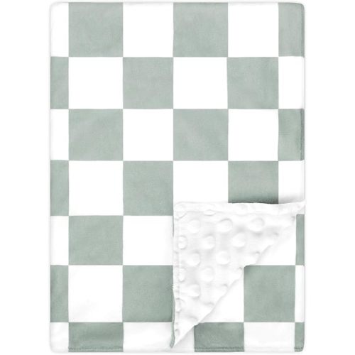 DILIMI Couverture douce et chaude pour bébé fille et garçon, couverture unisexe à pois en peluche pour chambre d'enfant, poussette, berceau (10,236,2 cm), motif damier vert