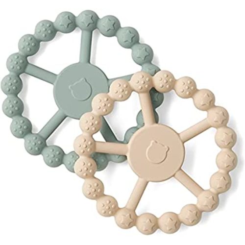 SAMiGO Silicone Teethers for Babies 0-6 6-12 Months Baby Teething Rings Chew Toys for Infant Boys and Girls - 2 Pack