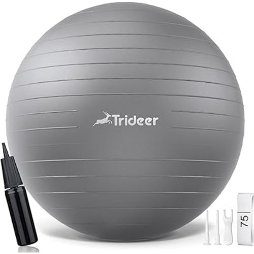 Trideer Yoga Ball - Exercise Ball for Workout pilates Stability - Anti-Burst and Slip Resistant for physical therapy, Birthing, Stretching & Core Workout, Office Ball Chair, Flexible Seating, Home Gym