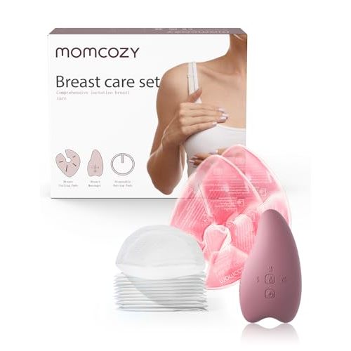 Momcozy Breastfeeding Essentials Care Kit for Nursing Moms-Warming Lactation Massager 2-in-1, 2 Hot and Cold Breast Therapy Packs, 20 Nursing Pads, Postpartum Recovery Essentials Series, 23 Pieces
